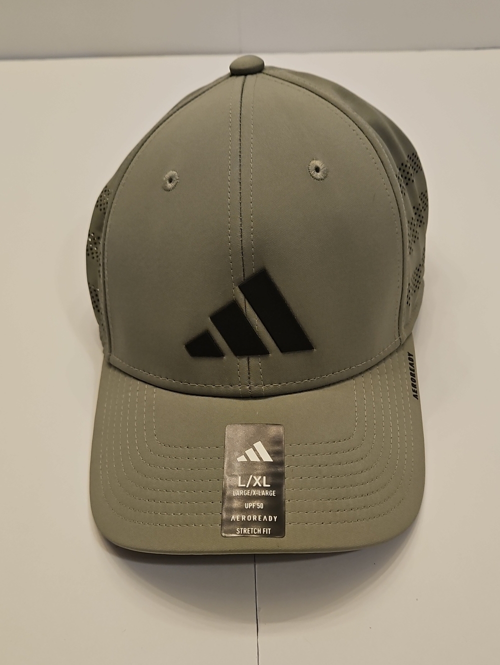 adidas Aeroready Olive Green Gray Stretch Ball Cap Hat Black Logo Mens L/XL NEW